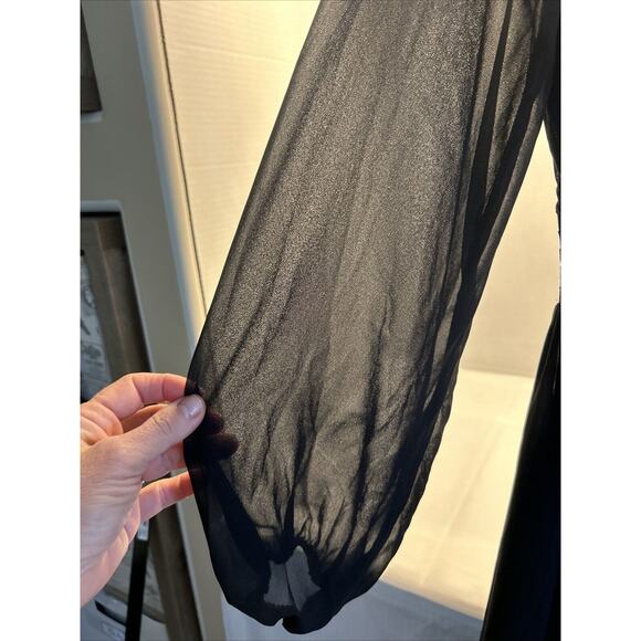 Love X Design Black Deep VNeck Front and Back Sheer Sleeve Side Slit Lined M New - Picture 3 of 7